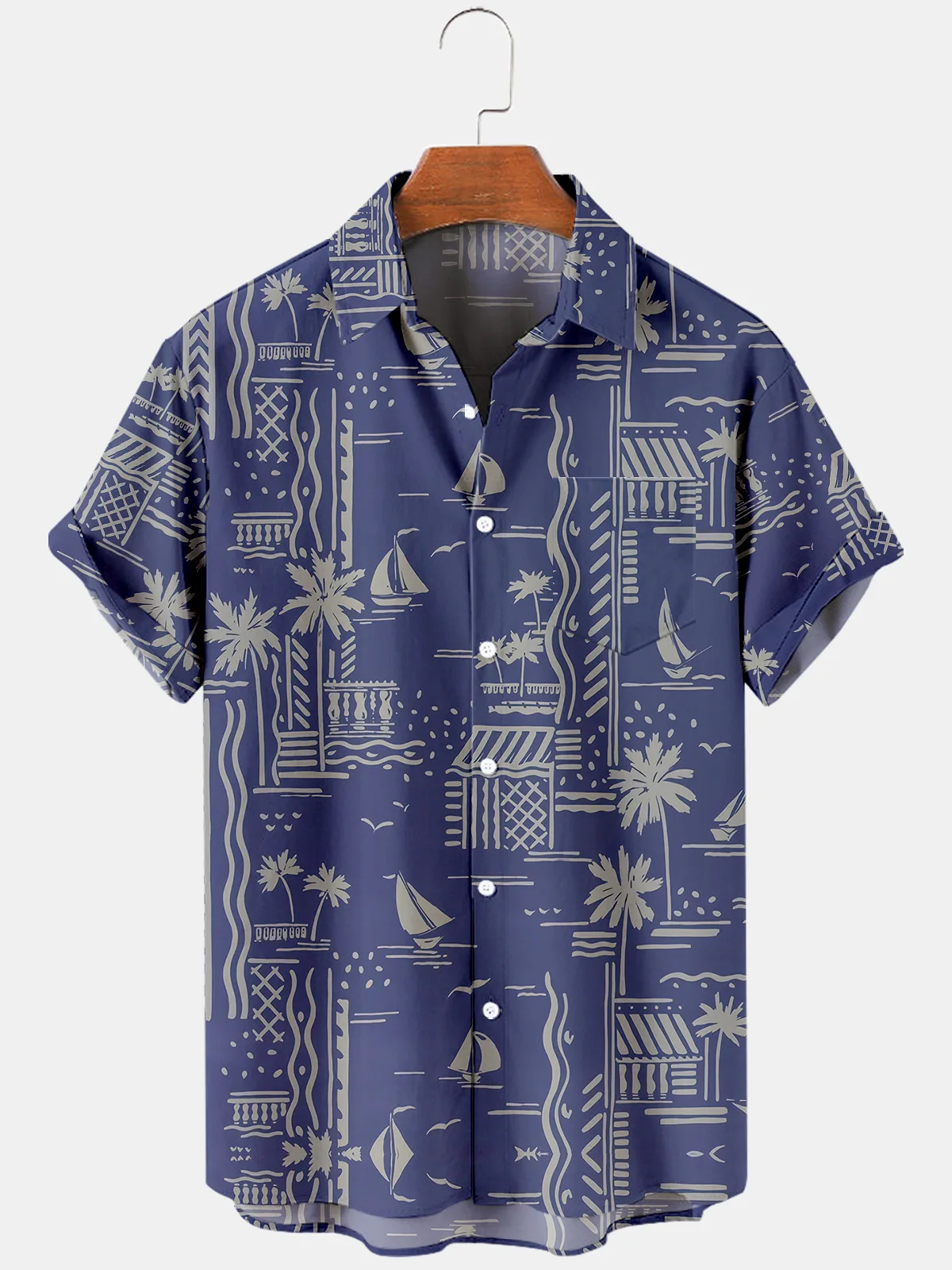 

2021 Men's Casual Trend Harajuku Spring/Summer Plaid Shirt Short Sleeve Chest Pocket Design Fashion Print Button 071