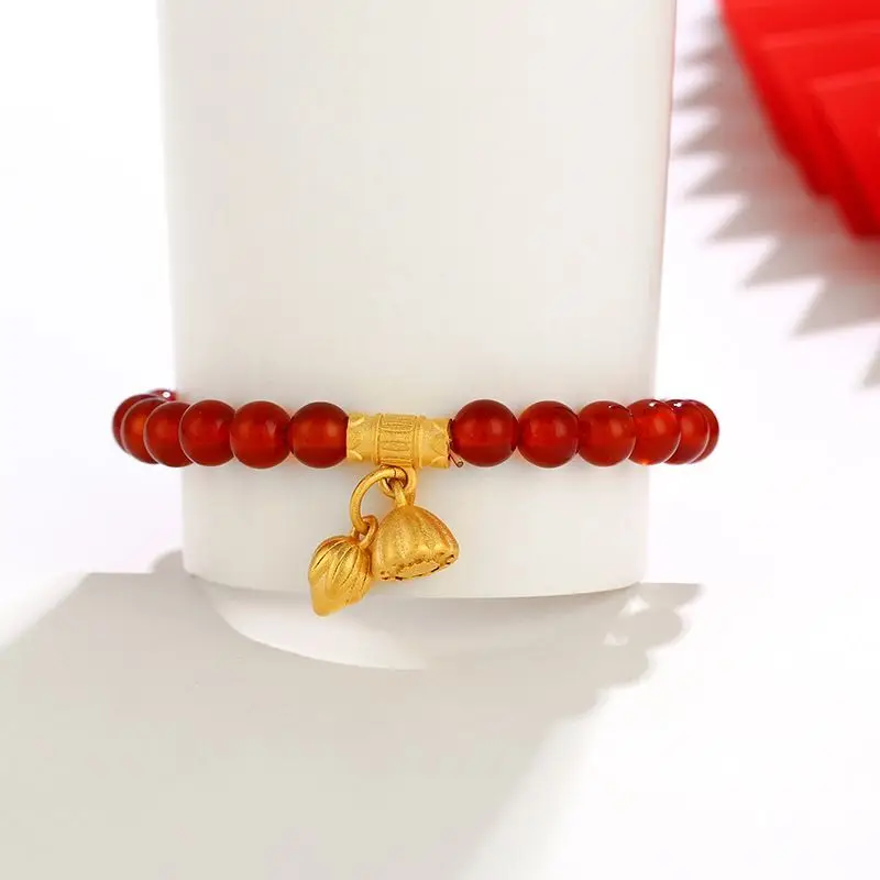 XP Jewelry-резиновый браслет с красными коралловыми бусинами подвеска в виде лотоса