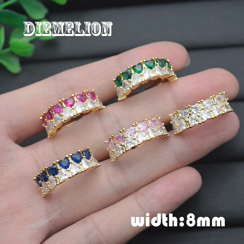 

Double Row Bicolor Zircon Love Heart Rings for Women Gold Color Luxury Multi-color Crystal Wedding Bands Engagement Ring Jewelry