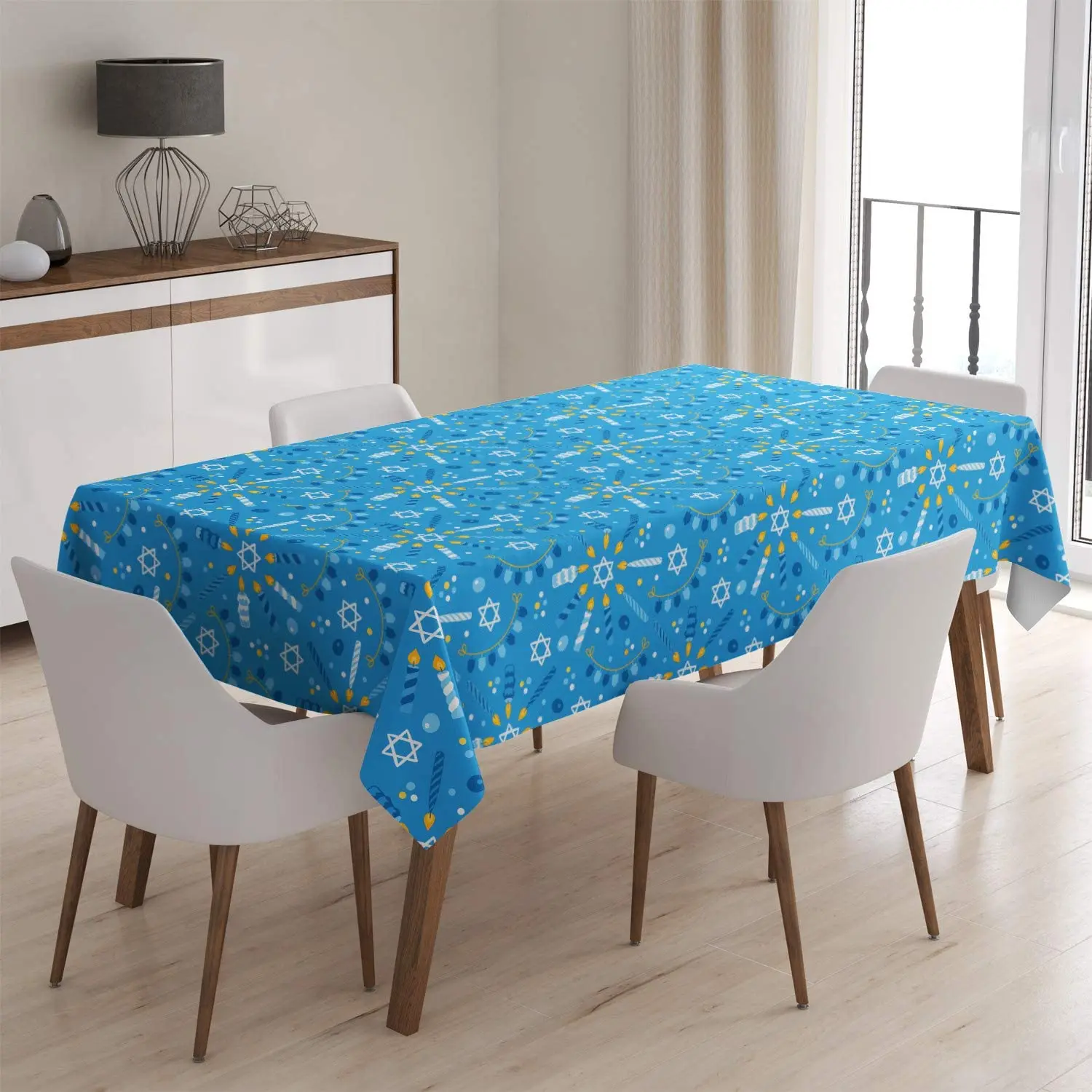 

Happy Hanukkah Tablecloth Jewish Hanukkah Menorah Holiday Party Decoration Home Restaurant Kitchen Rectangle Tablecloth