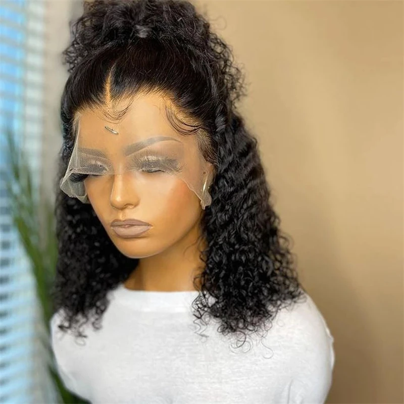 

Short Bob Kinky Curly Synthetic Hair 13x4 Lace Front Wig with Silk Base Pre Plucked Glueless 4x4 Lace Closure Wig With Babyhair