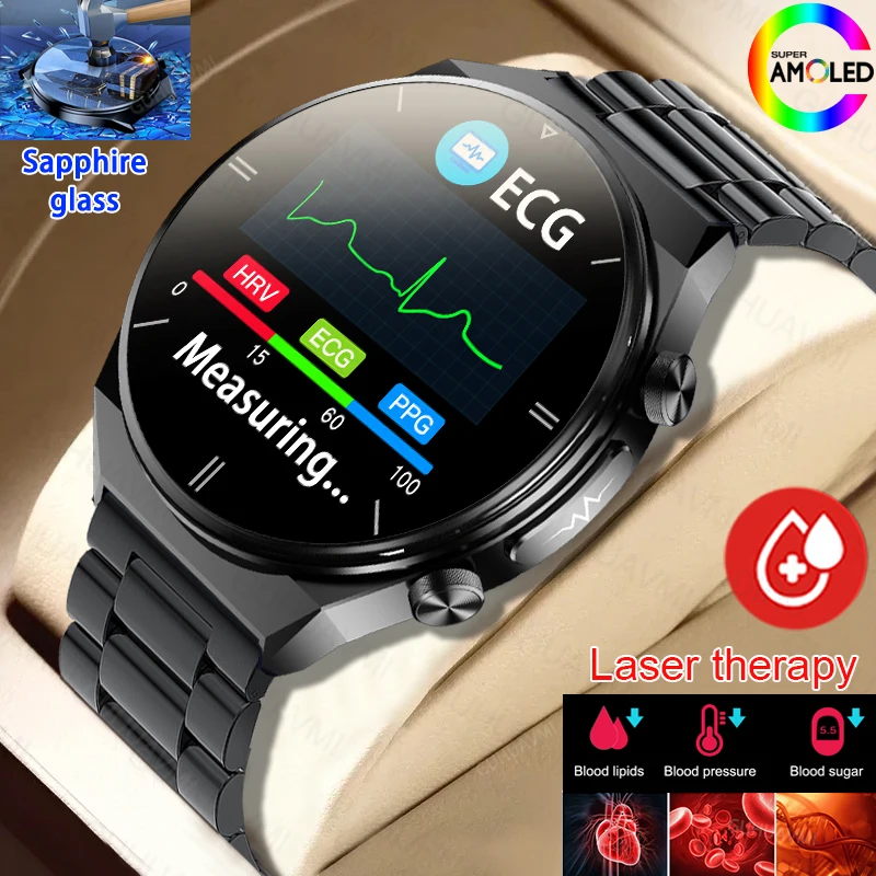 

2023 New Blood Glucose Clock High end Sapphire Glass Smart Watch Men ECG Blood Pressure Monitoring Waterproof Health Smartwatch