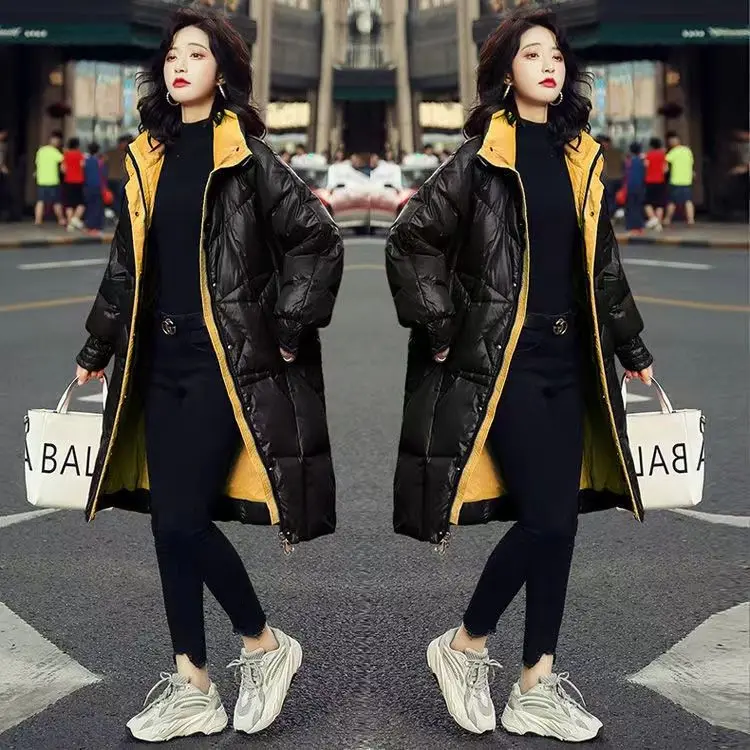 Long Women's Parkas Ladies Coat Fashion Women 2023 Loose Vintage Thick Winter Outwear Warm Cotton Padded Femme Stand Collar S68