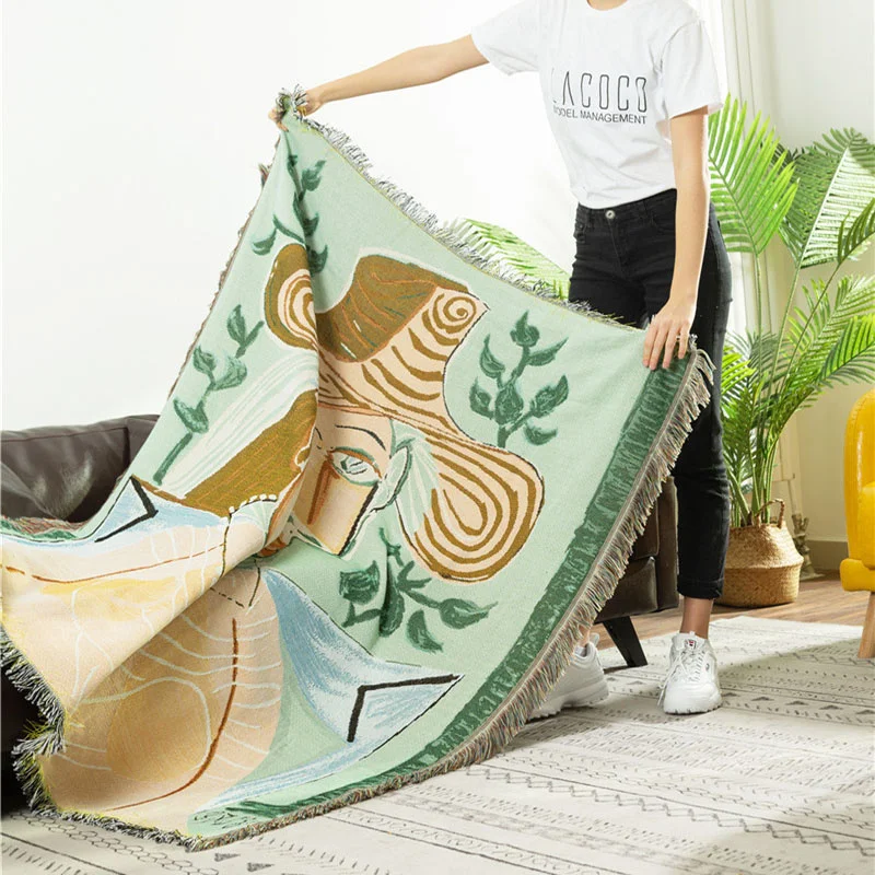 

Casual Blanket Home Sofa Nap Cover Blanket Woven Thread Kid Bedding Throw Blankets With Tassel Dust Cover Wall Carpet Picnic Mat