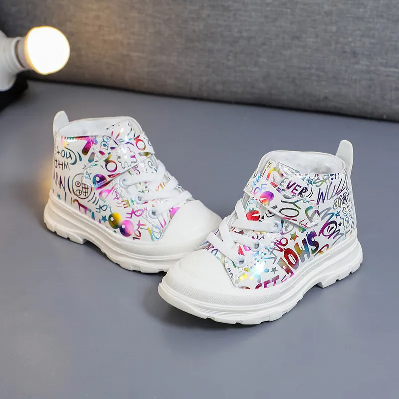 Зимняя детская обувь Теплые плюшевые ботинки для девочек Модная верхняя одежда с