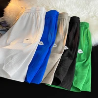 mens waffle casual shorts summer solid color cropped pants stretch ins trend beach pants sweatpants classic shorts