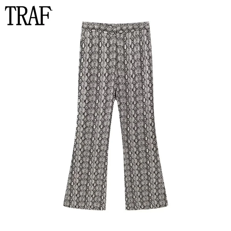 

TRAF Print Flared Trousers Womens Flowing High Waist Pants for Women Button Office Flare Pants Women Streetwear Women's Pants