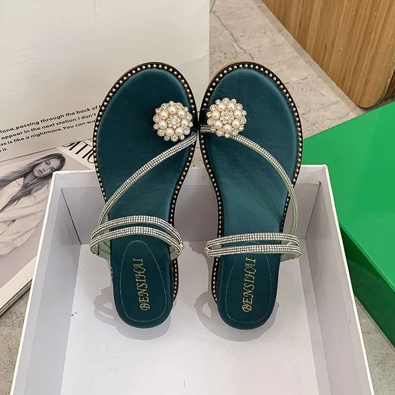 

Wedges Women Crystal Slippers Chunky Thick Flip Flops 2022 Summer Dress Party Ladies Sandals Casual Slides Slingback Women Shoes