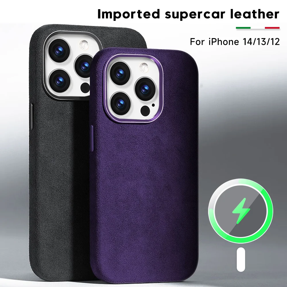

Langsidi Leather Magsafe Case for iPhone 14 Pro Max 13 pro Luxury Supercar Purple Turn Fur Cover For iphone 14 pro magnet Case