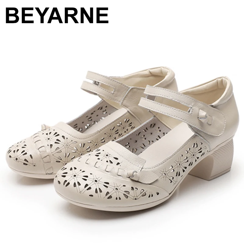 

2023 Vintage Women Pumps Comfortable Genuine Leather High Heel Shoes Women Round Toe Casual Thick Heel Mother Shoes