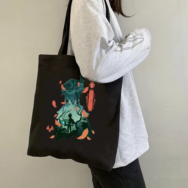 

Genshin Impact Printing Tshirts Xiao Venti Print Canvas Bag Women's Shoulder Bag Fashion Large Capacity Shopping Shopper Bags