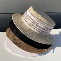 spring summer flat top straw hats women ins formal hat satin spliced casual beach sun protection caps 4 colors 56 58cm