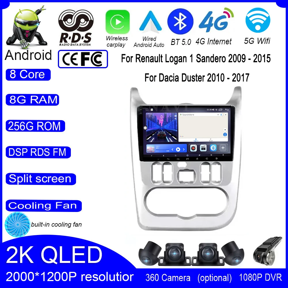 Android 14 для Renault Logan 1 Sandero 2009-2015 Dacia Duster 2010-2017 автомобильный радиоприемник