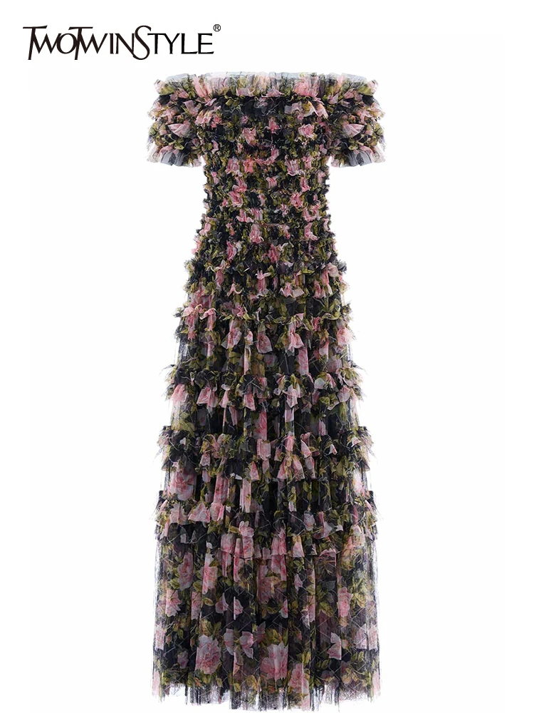 

Женское Многоуровневое платье TWOTWINSTYLE, разноцветное платье с оборками и коротким рукавом, с высокой талией, 2023