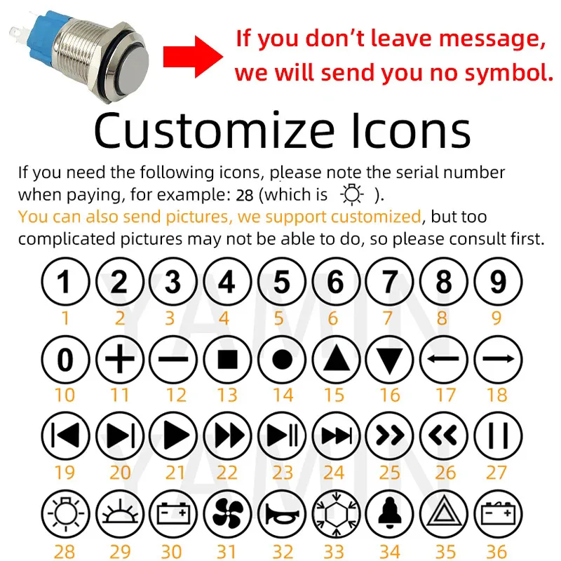 

16 мм металлический кнопочный переключатель с высокой головкой, вентилятор/треугольник, сделай сам, светящийся символ, источник питания, светодиодный светильник, фиксирующий замок/сброс, мгновенный