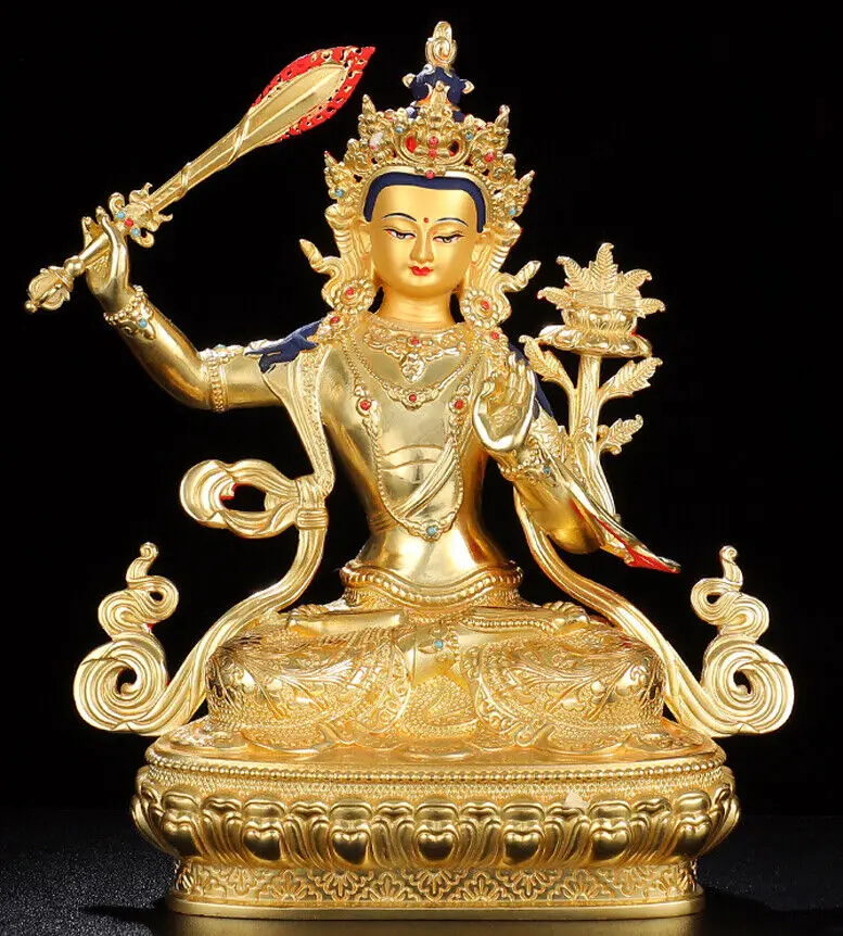 

Buddhism old Handpainted bronze statue gilt Buddha Bodhisattva Manjushri Tara AA