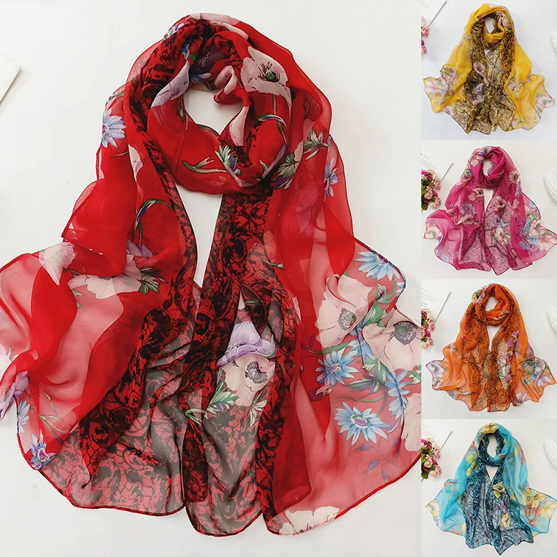 

New Women Elegant Georgette Scarf Sunscreen Shawl and scarves Lotus Flower Design Chiffon Summer Beach Scarves Thin Hijab
