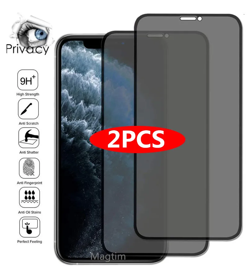 

2 шт., полная защита экрана от шпионов для iPhone 11 12 13 Pro Max XS MAX XR, частное закаленное стекло для iPhone SE2020 6 7 8 Plus