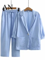 summer new fashion casual cotton linen suit top pants two piece se linen set for women womens suits set 2 elegant pieces