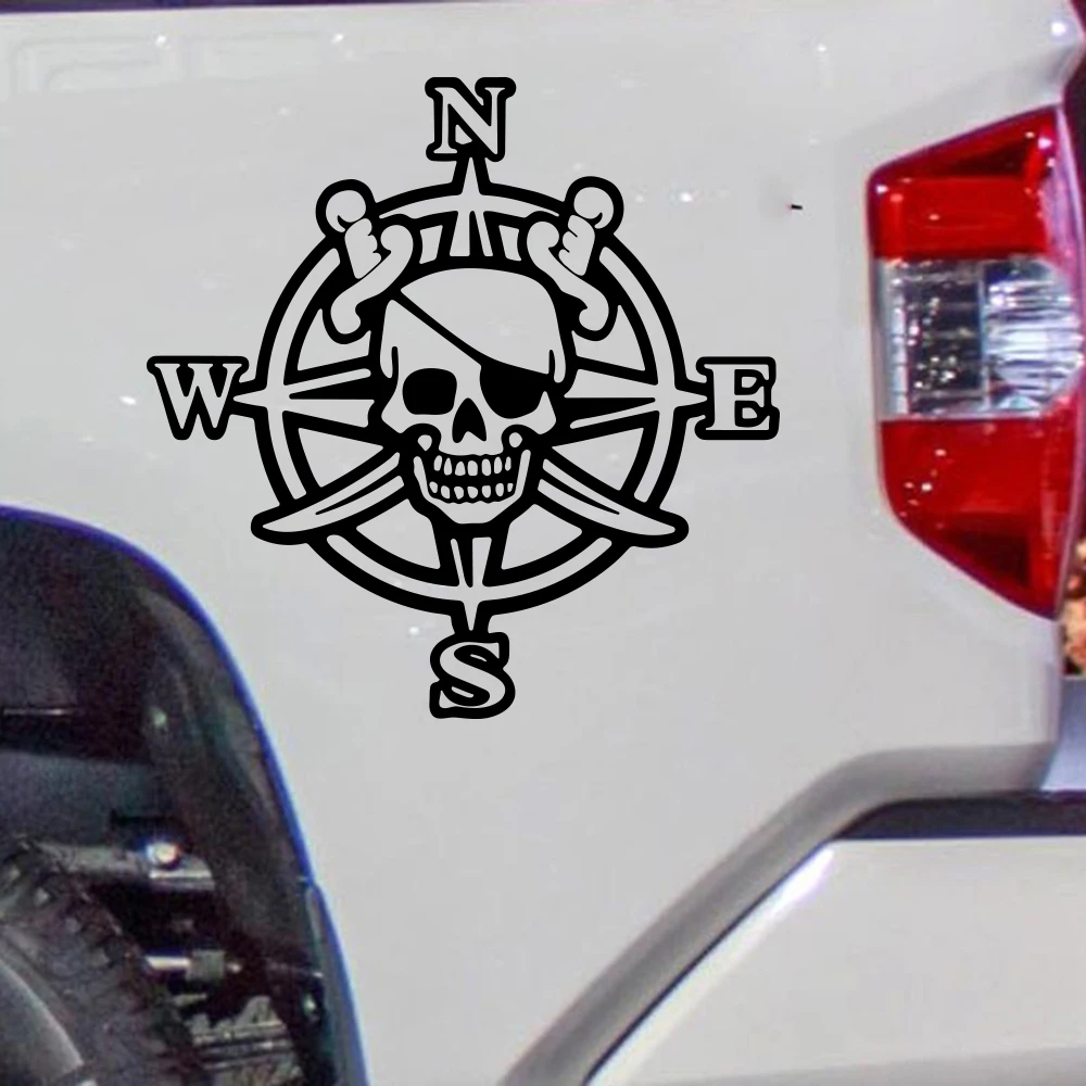 

Pirate Skull Compass Car Sticker Decal Hood Windshield Bumper Nautical Truck Decal Vinyl Decor