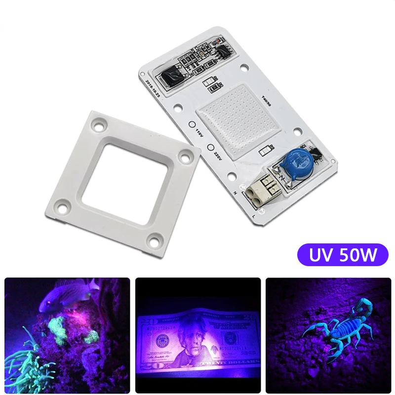 

50W Led COB UV Lamp Chip 110V/220V 395nm 400nm DOB AC Ultraviolet Cure Metal Detector Quartz Black Light Germicidal Disinfection
