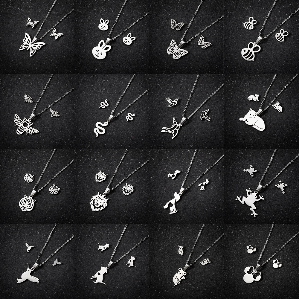 

Wedding Accessories Bride Stainless Steel Jewelry Set For Women Cute Multiple Animal Butterfly Necklace And Earring Joyas Mujer