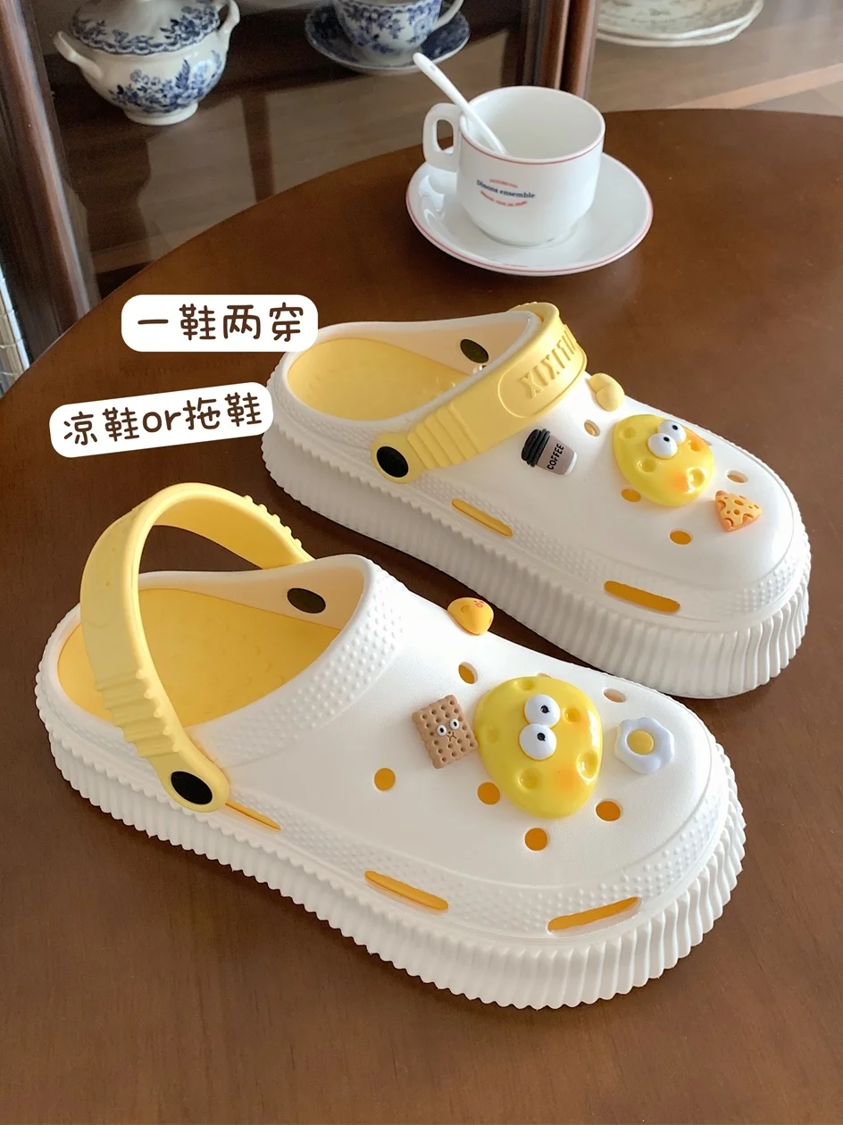 Fun DIY Cheese Hole Garden Shoes For Female Slipper Summer Women Sandals Eva Thick Soles Slipper Flip Flops 2023 Beach Slipper