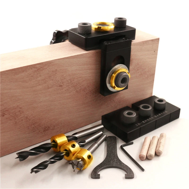 

3 In 1 Woodworking Doweling Jig Kit Adjustable Pocket Hole Jig with 8/15mm Drill Bit For Drilling Guide Locator Puncher Tools