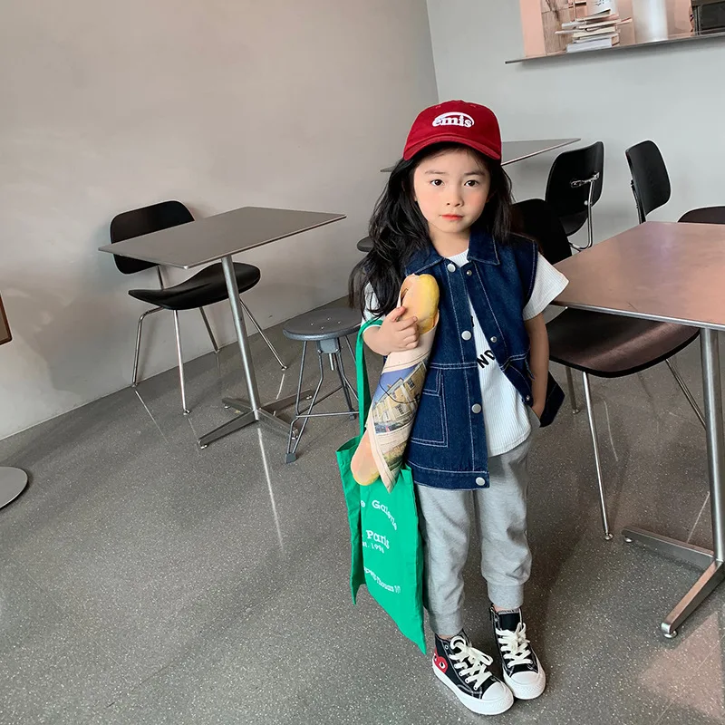 Новинка весна-осень 2022 корейский ковбойский жилет и футболка с вафельным