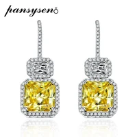 pansysen original 925 sterling silver yellow citrine gemstone dangle drop earrings for women white gold color fine jewelry gifts