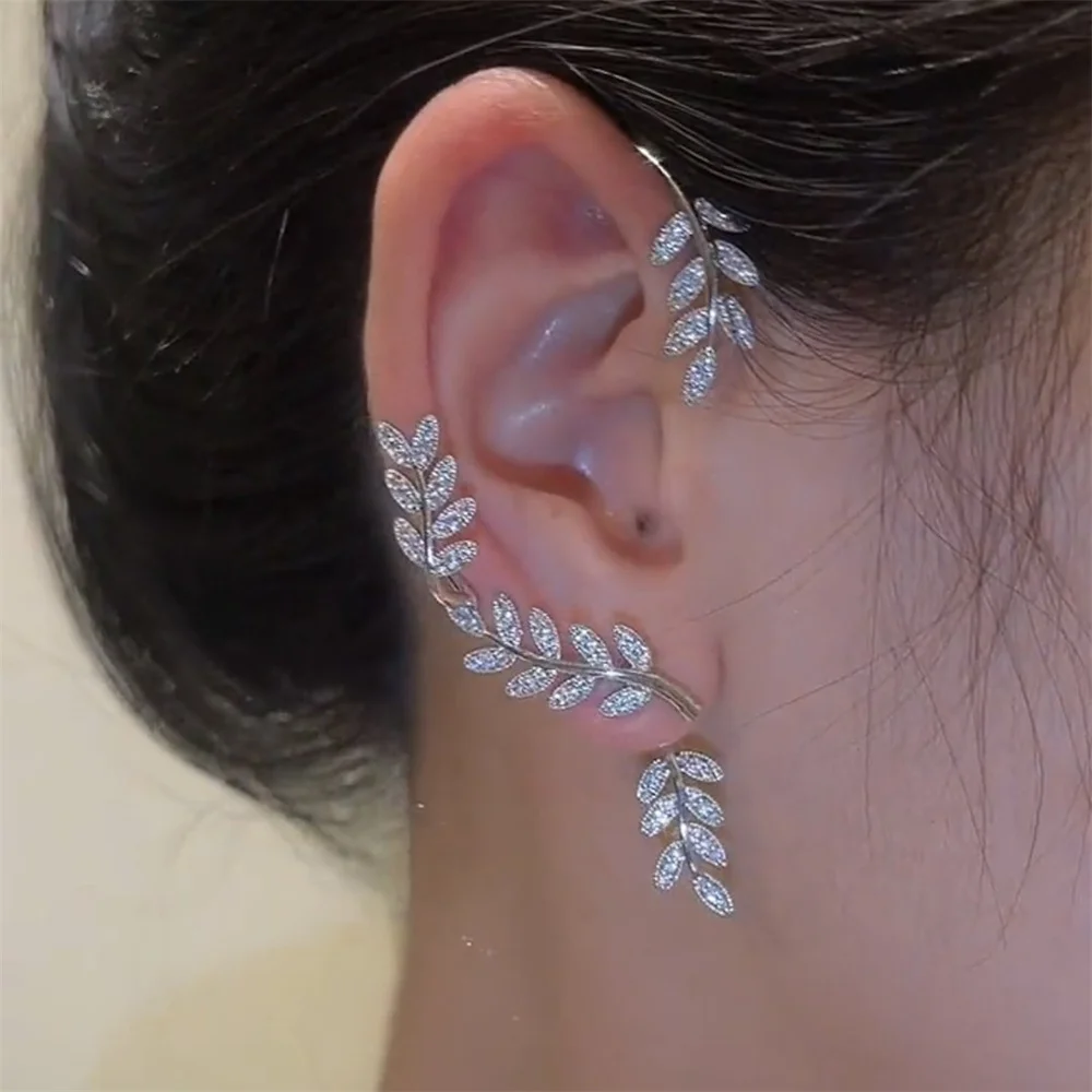 

NCEE Full Diamond Leaf Earrings Detachable Two-Wear Golden Branch and Jade Leaf Earrings Niche Design Women’s Earrings Gift