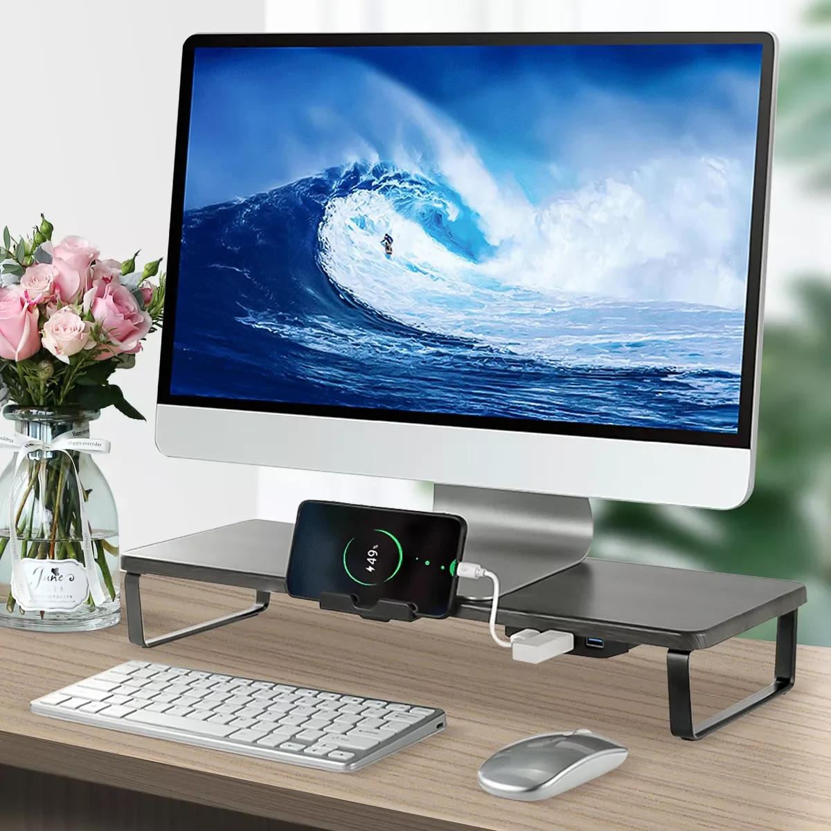 

Monitor Stand Computer Riser 3 USB Port Support Charging Desk Phone Holder Multifunction Laptop Desk Monitor Holder Screen Shelf