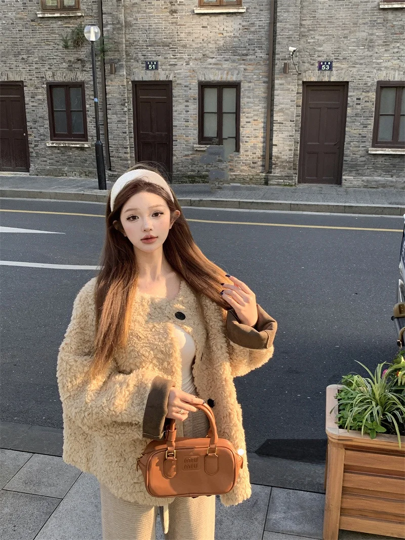 Усовершенствованная корейская серия меховая верхняя одежда на пуговицах