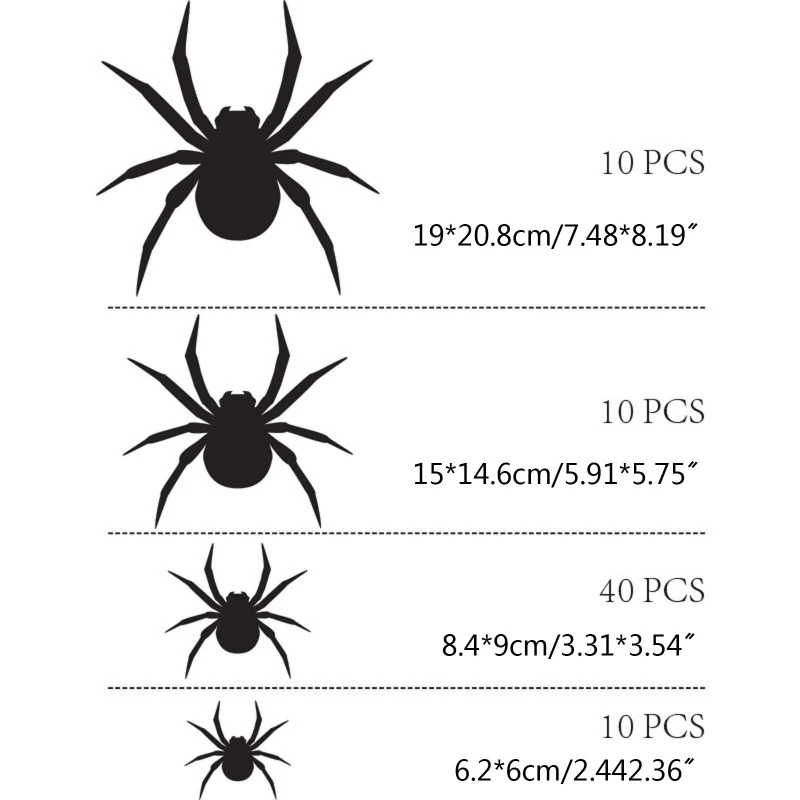 Horror 3D PET Spider Wall Stickers 70pcs/set Different Sizes Art Wallpaper for Halloween Party Home Door Window Decoration |