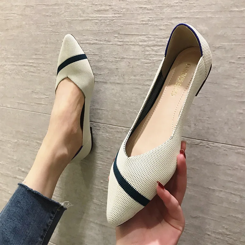 Woman Knit Pointed Shoes Women's Flat  Ballet  Soft Pregnant  Comfortable  Loafers Zapatos De Mujer 43