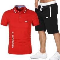 2022 high quality j lindeberg new summer mens golf polo shirt pants 2 piece set golf sports mens short sleeve suit mens set