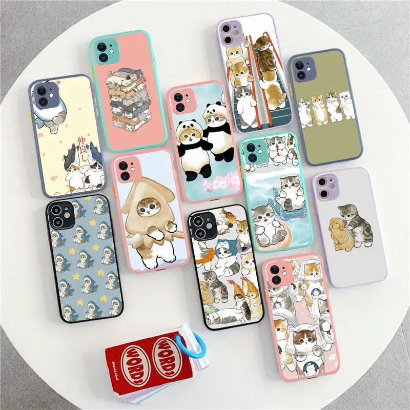 

Funny Cartoon Cat Phone Case for iPhone 14 11 12 13 Mini Pro Max 8 7 Plus X XR XS MAX Translucent Matte Cover
