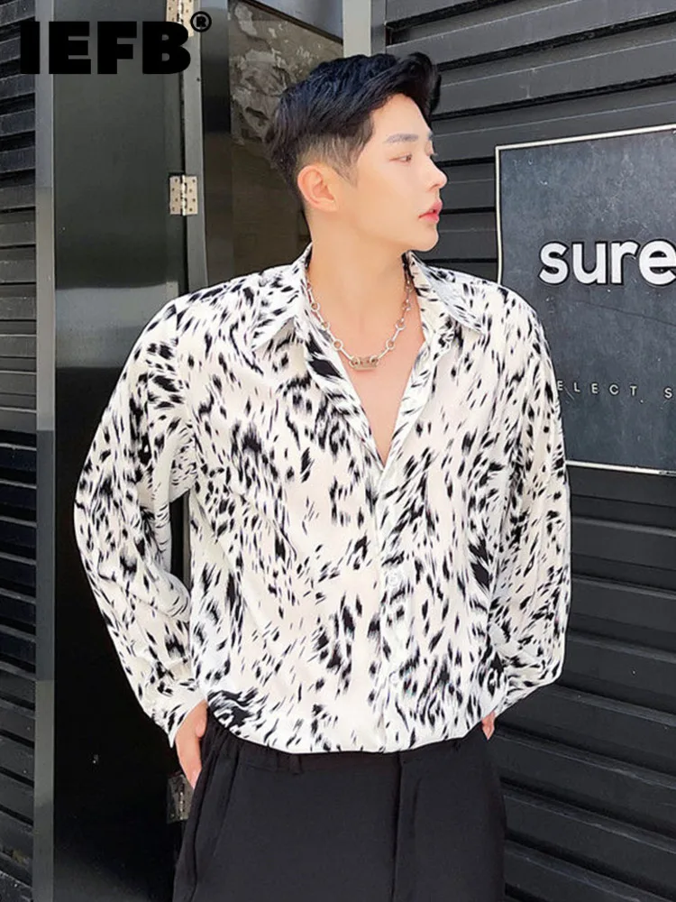

IEFB Korean Printing Men's Shirt Lapel Long Sleeve Male Casual New Fashion 2023 Spring Single Breasted Temperament Top 9A2427