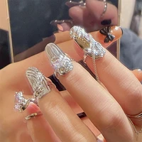 4 pcsset punk metallic nail rings for women girls creative zirconia crystal daily fingertip protective nail ring party jewelry