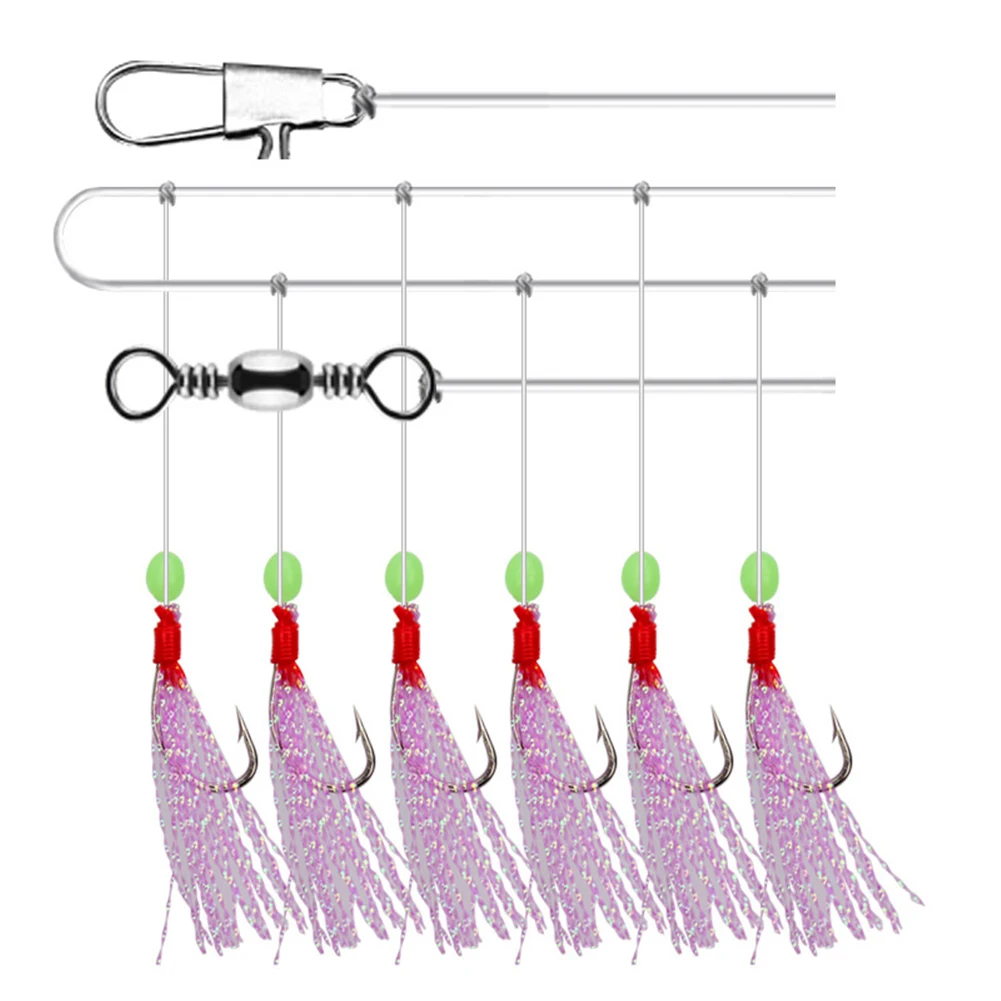 

6pcs Sea/Freshwater Fishing Sabiki Rigs String Hook Flash Luminous String Hook Fishing Lures Combination Hooks Quick Connector