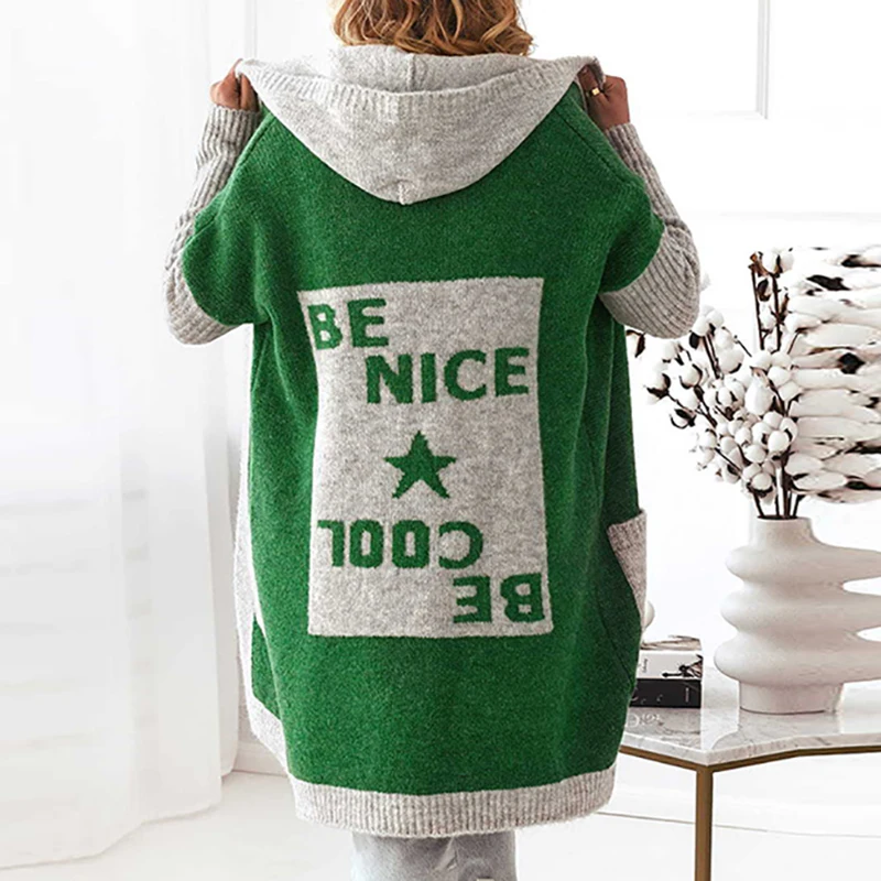 

Winter Women's Knitted Cardian Sweater Hoodies Ladies Long Sleeve Solid Loose Button Tops Soft Oversized Femme Long Sweater New