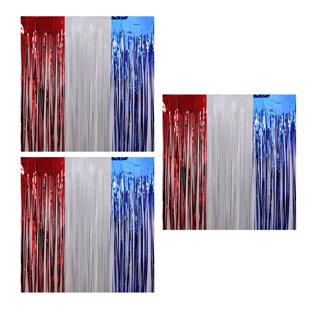 

3 Pcs National Day Decor 4th July Decorations White Home Photo Backdrop Patriotic Fringe Curtain Foil Curtains Blue Red