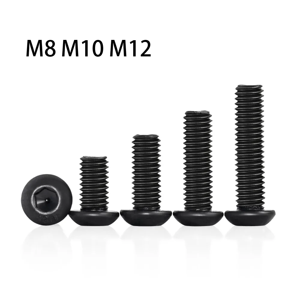 

Винты Черные с шестигранной головкой из углеродистой стали марки 12,9, болты с круглой головкой M8 M10 M12, болт с шестигранным хвостовиком для мебели, 10-100 мм, шестигранный винт