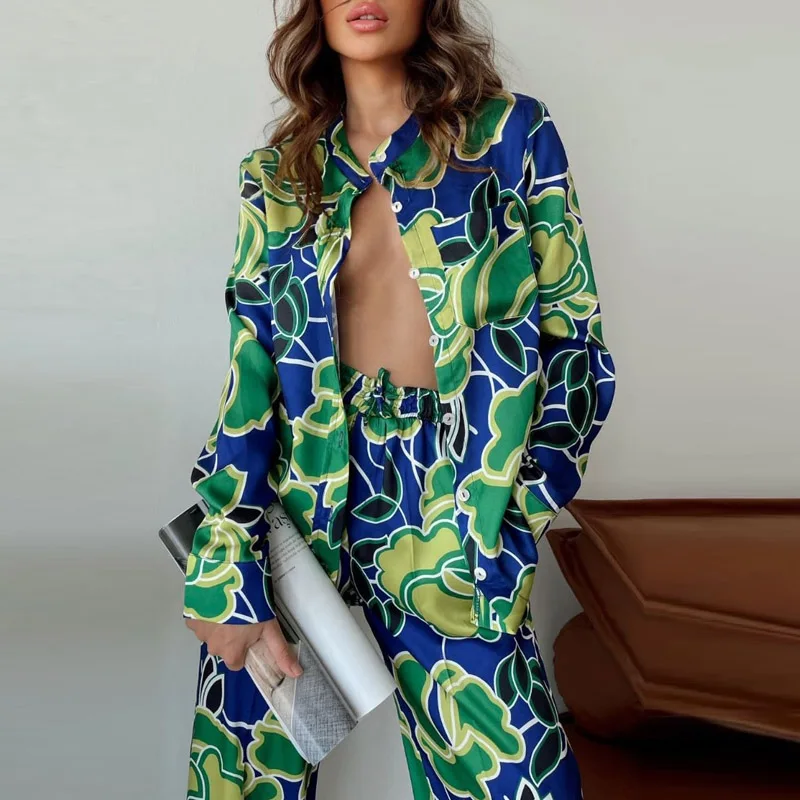 

Женский Повседневный костюм из блузки и прямых брюк, свободная рубашка с длинным рукавом и принтом для офиса