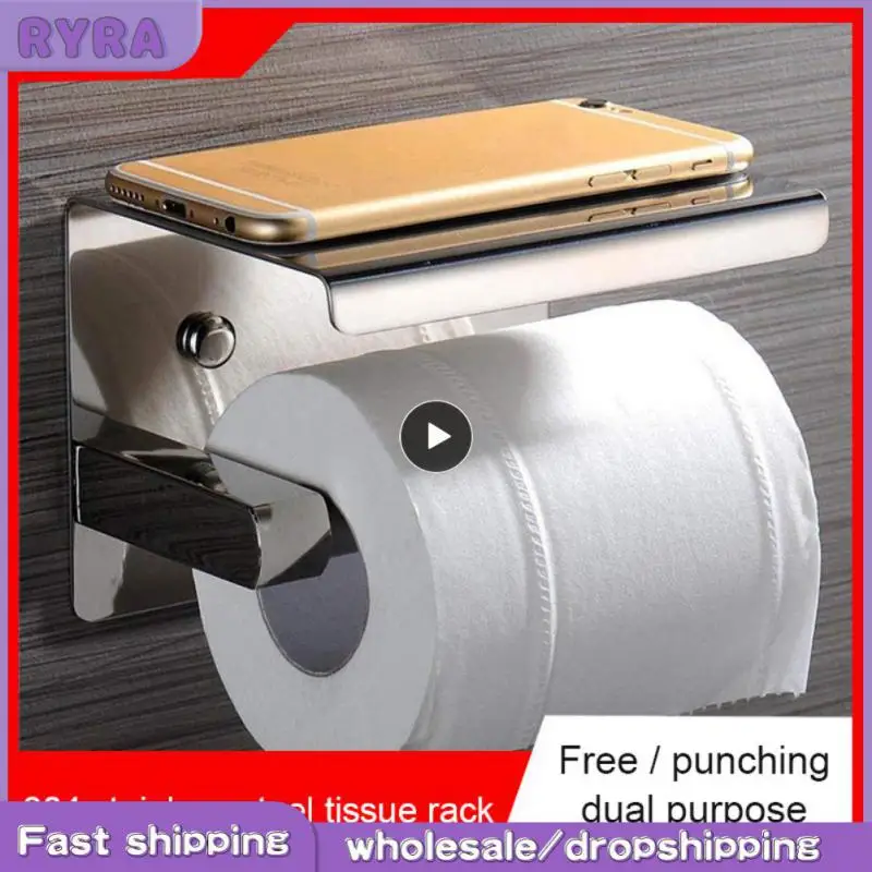 

1~4PCS Bathroom Toilet Towel Paper Holder Phone Holder Wall Mount WC Rolhouder Paper Holder With Shelf Towel Rack Tissue Boxes