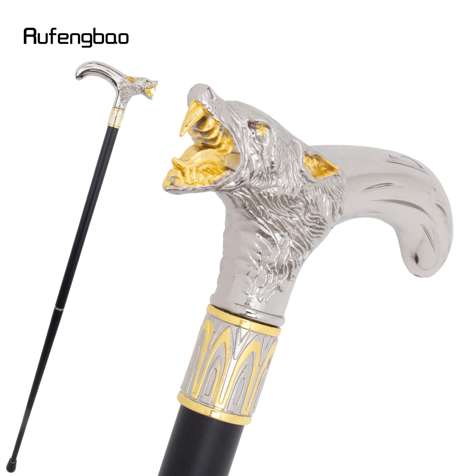 Золотисто-белая голова волка кусающая трость модная декоративная