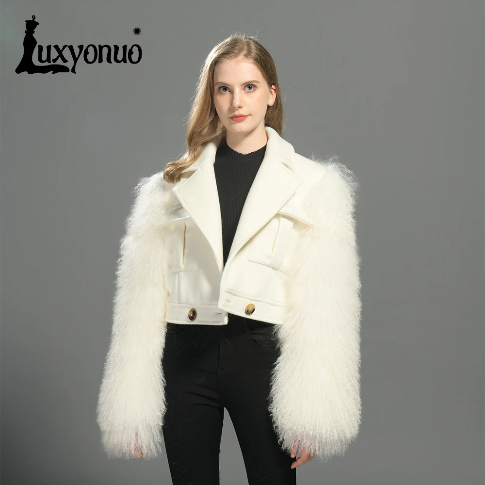 Женское Полушерстяное пальто Luxyonuo натуральная монгольская овечья шерстяная