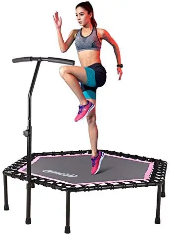 

48'' Fitness Trampoline with Adjustable Handle Bar, Silent Trampoline Bungee Rebounder Jumping Cardio Trainer Workout fo Exercis