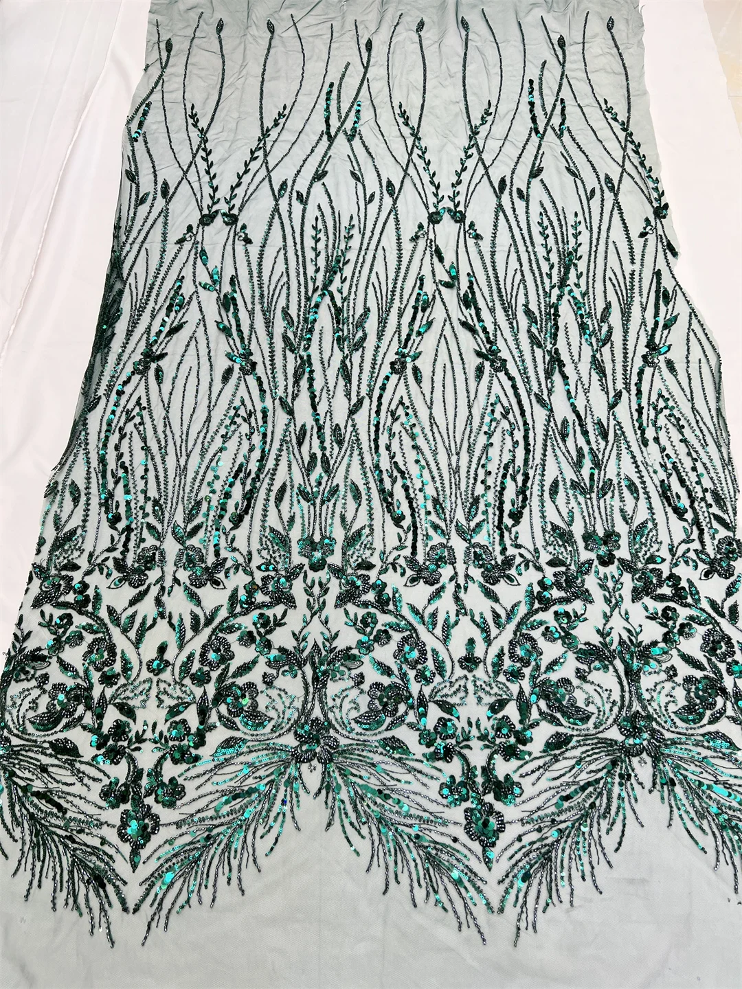 

Изысканная зеленая/бусина с 3D вышивкой, французская Тюлевая сетка, африканские блестки, кружевная ткань для вечерних платьев, свадеб