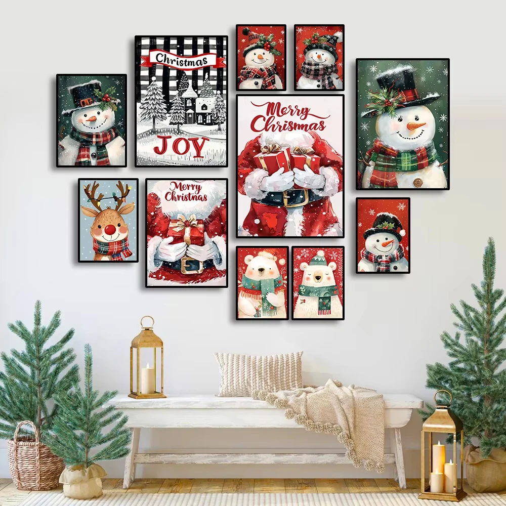 Рождественский мультяшный холст Картина на холсте с изображением снеговика